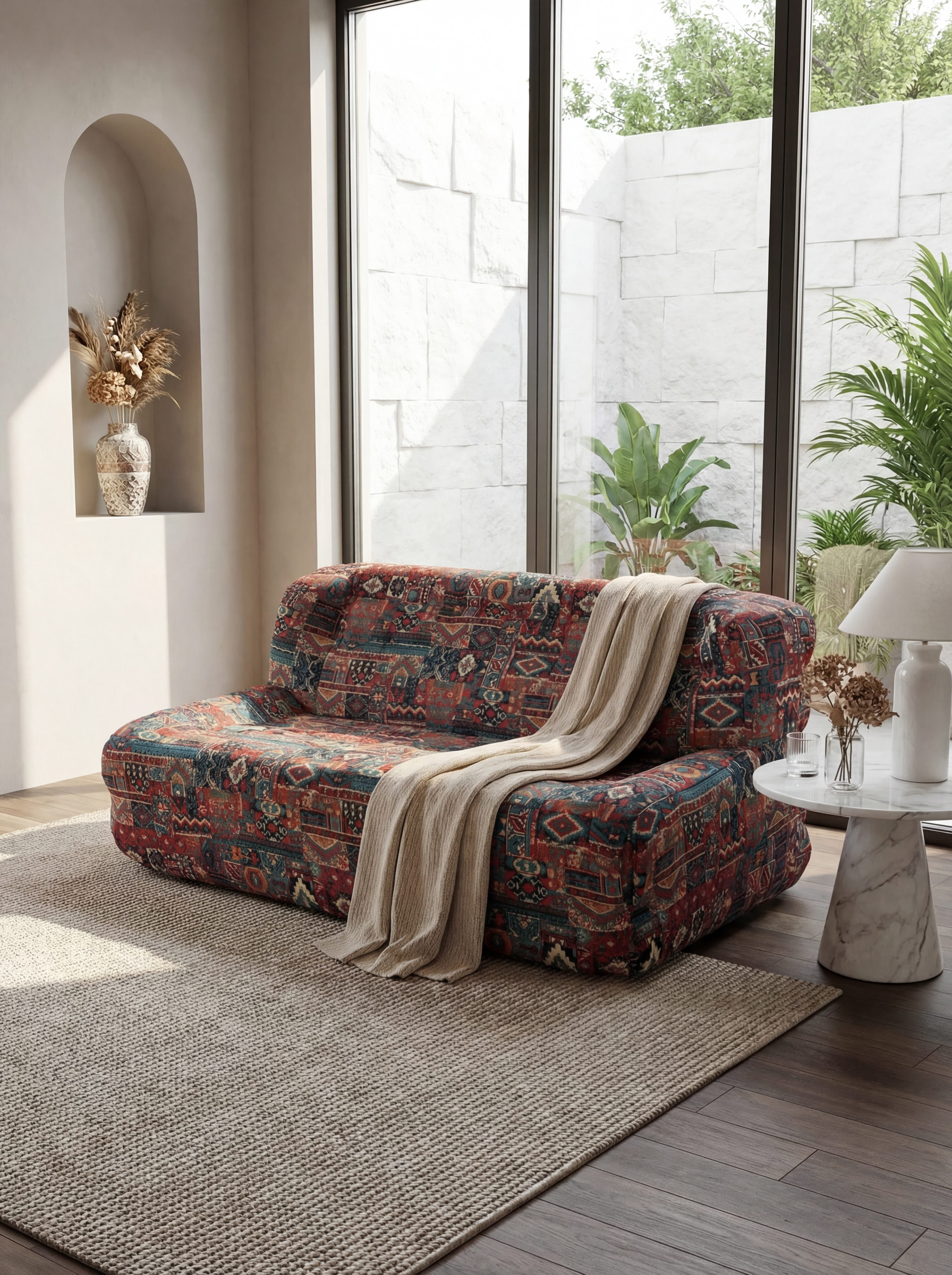 LEDA Instant Bloom Tapestry Patterned 2-Seater Sofa Bed