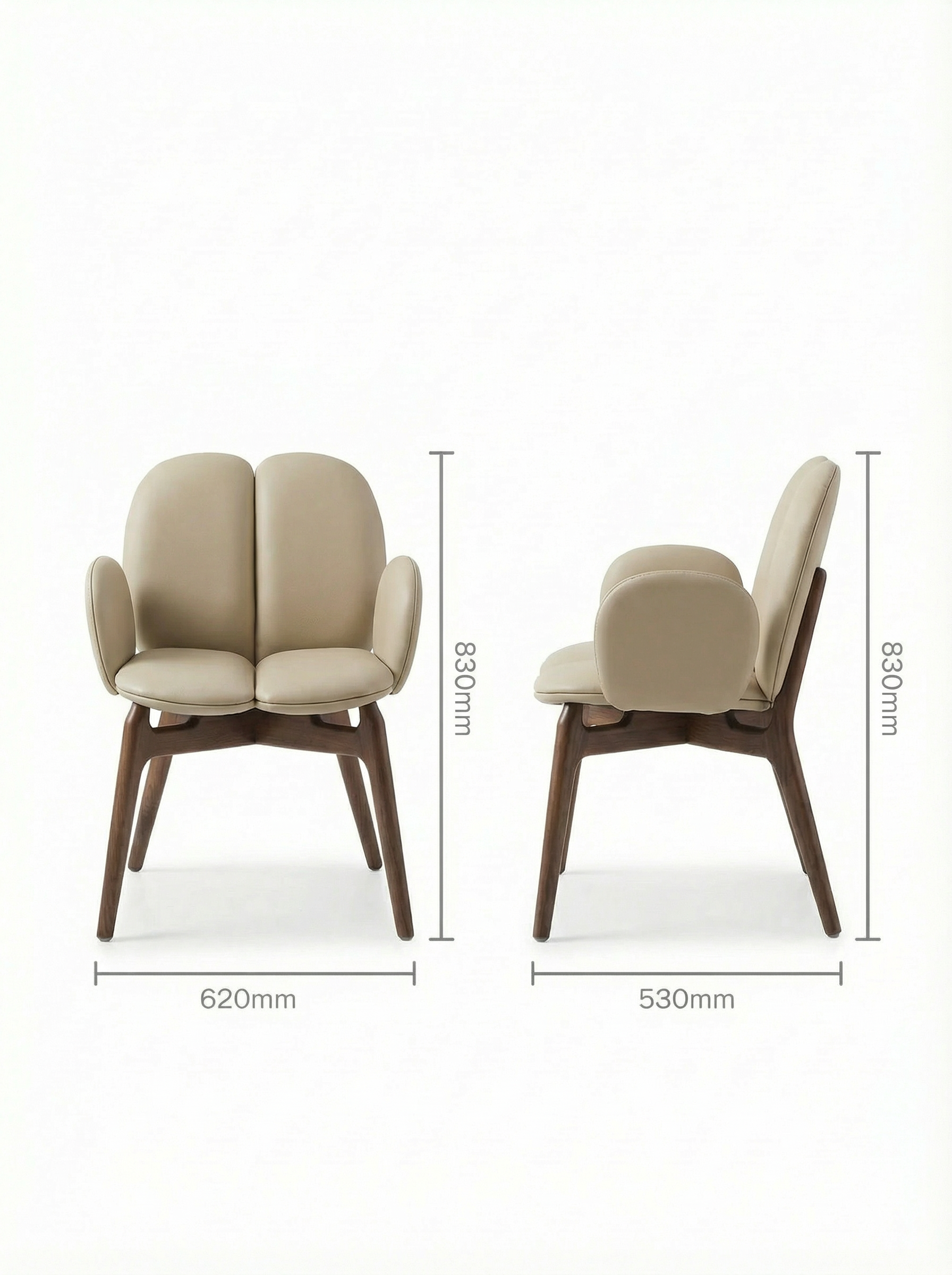 NOCE Designer Walnut Vegan Leather Dining Chair with Armrests