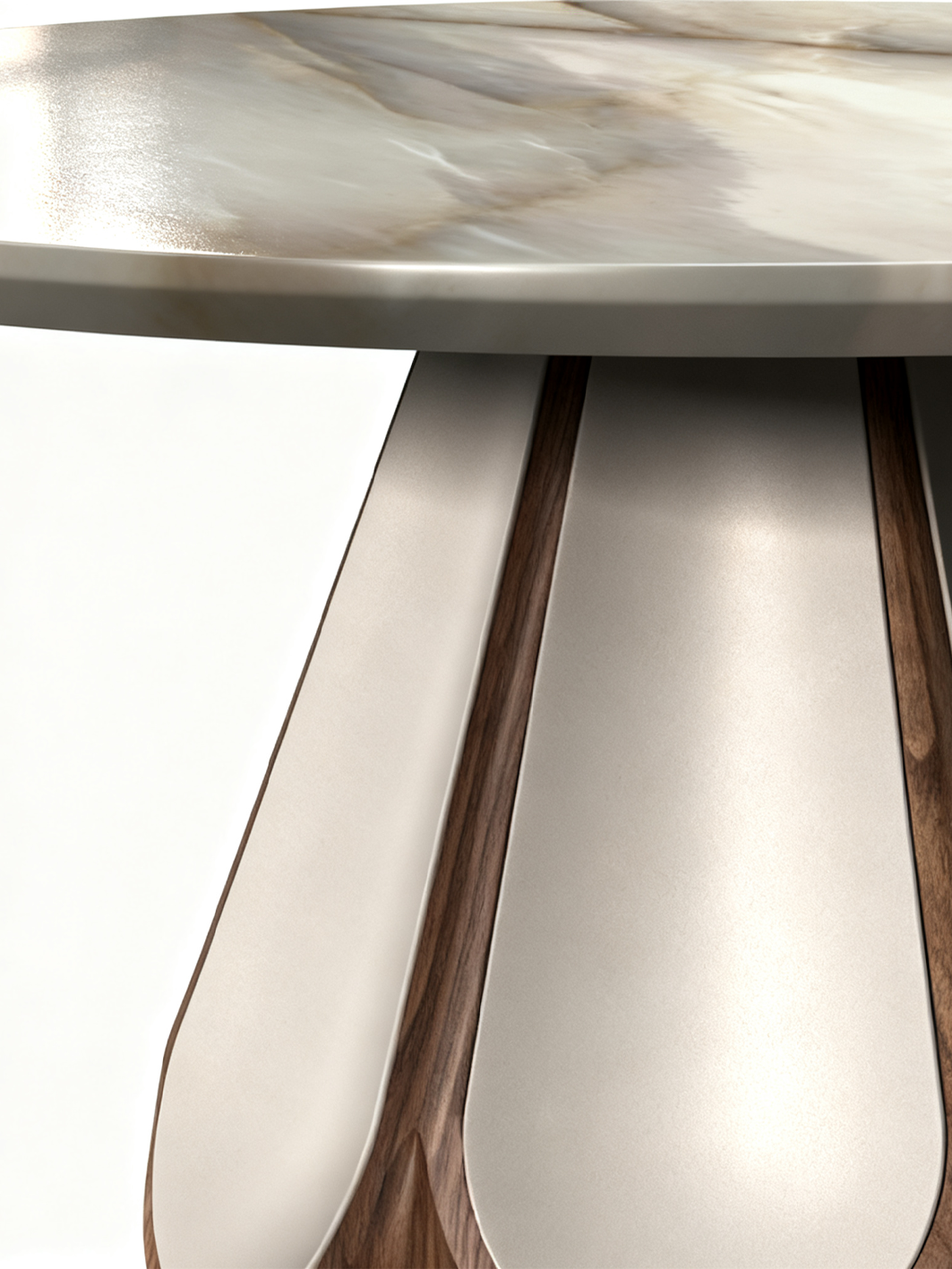 ODETTE Solid Catalpa Wood & Saddle Leather Round Dining Table with Marble Turntable