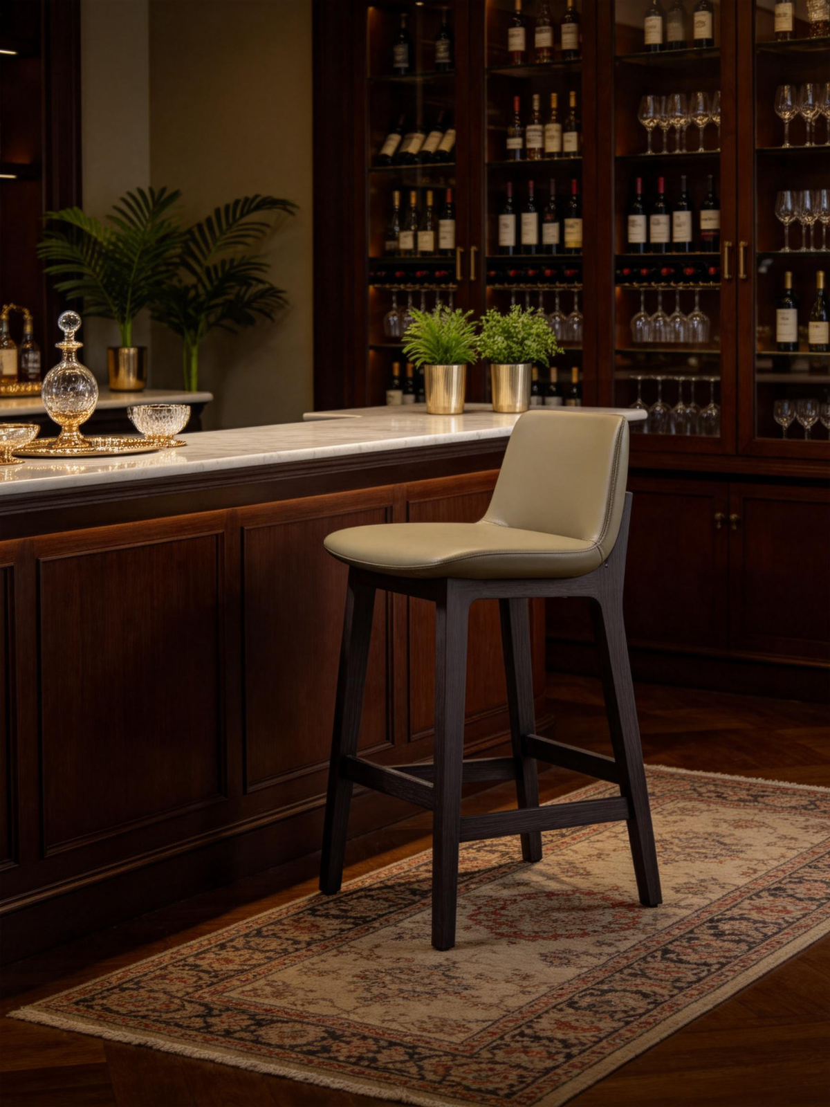 BRUNO Leather & Ash Wood Bar Stool