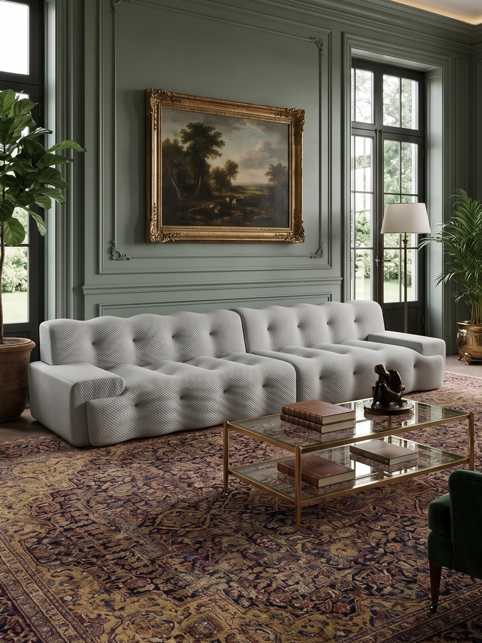 Grid Italian Contemporary Tufted Wave 4-Seater Sofa