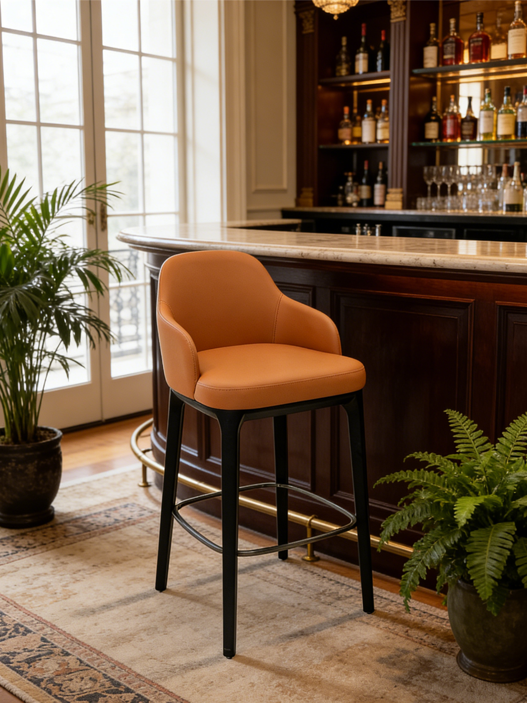 BARREL Orange Vegan Leather Bar Stool