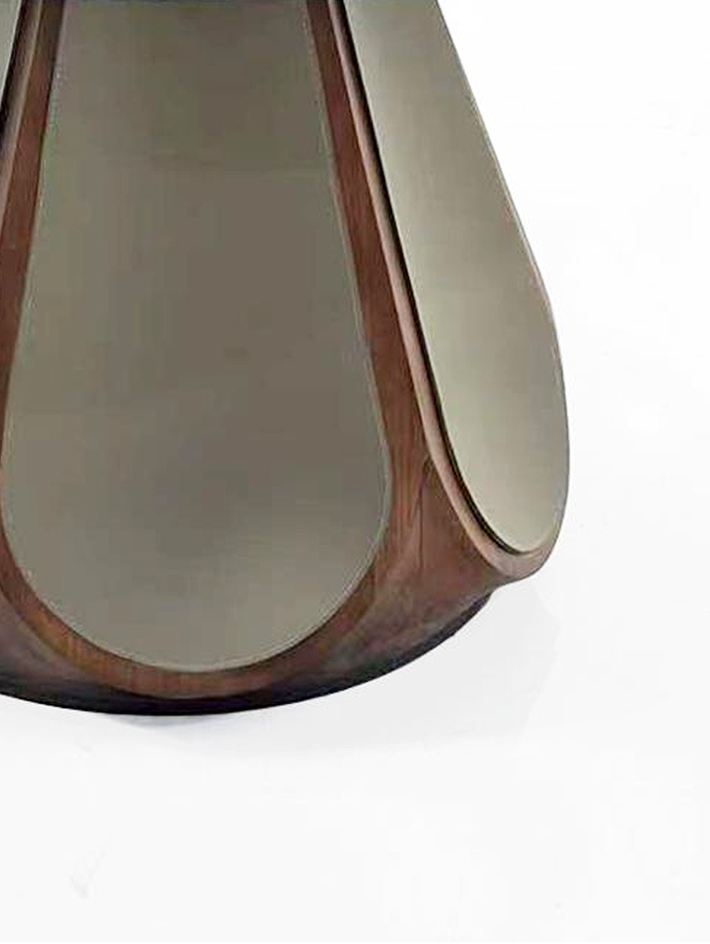 ODETTE Solid Catalpa Wood & Saddle Leather Round Dining Table with Marble Turntable