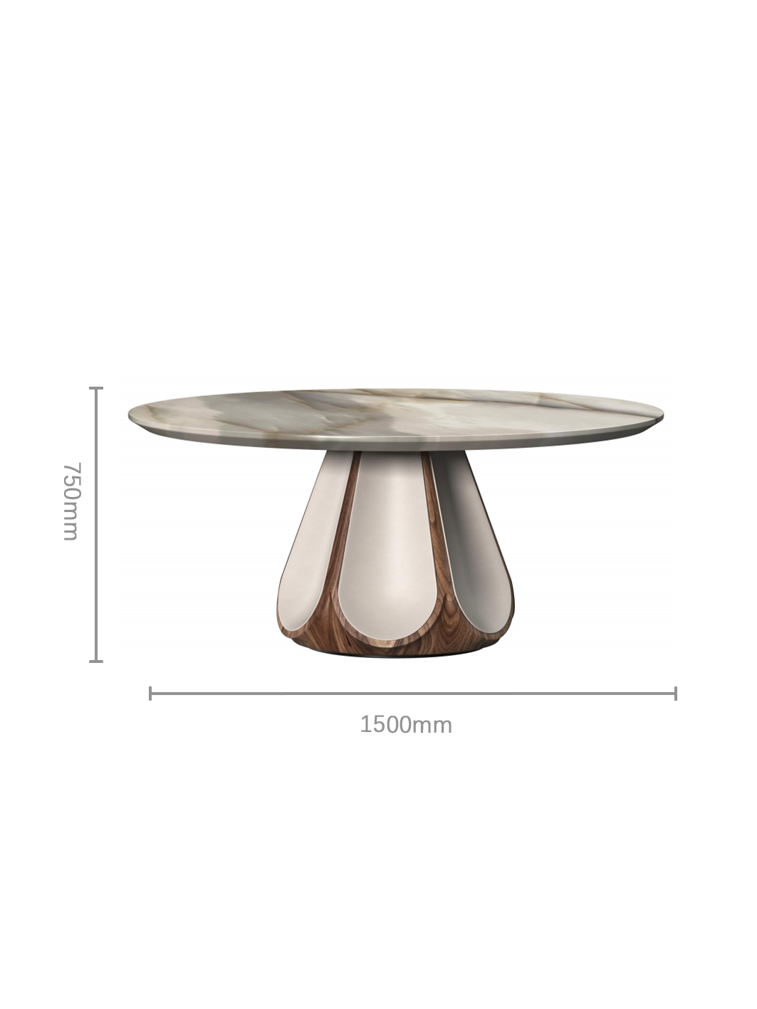 ODETTE Solid Catalpa Wood & Saddle Leather Round Dining Table with Marble Turntable