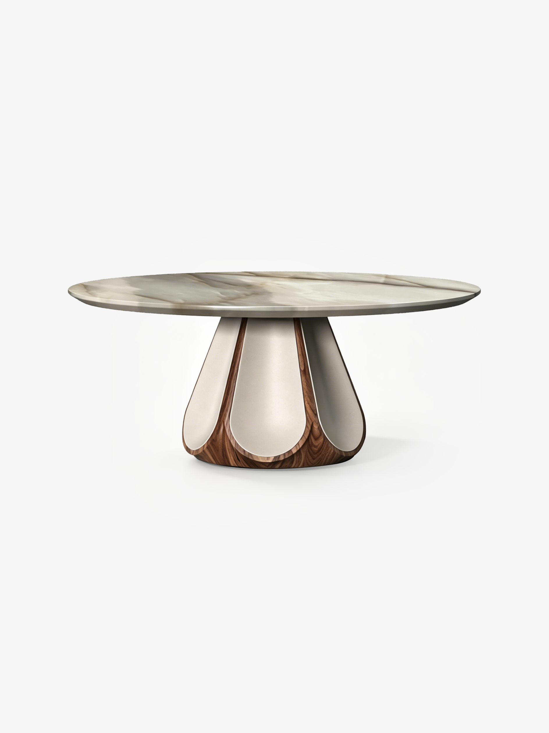 ODETTE Solid Catalpa Wood & Saddle Leather Round Dining Table with Marble Turntable