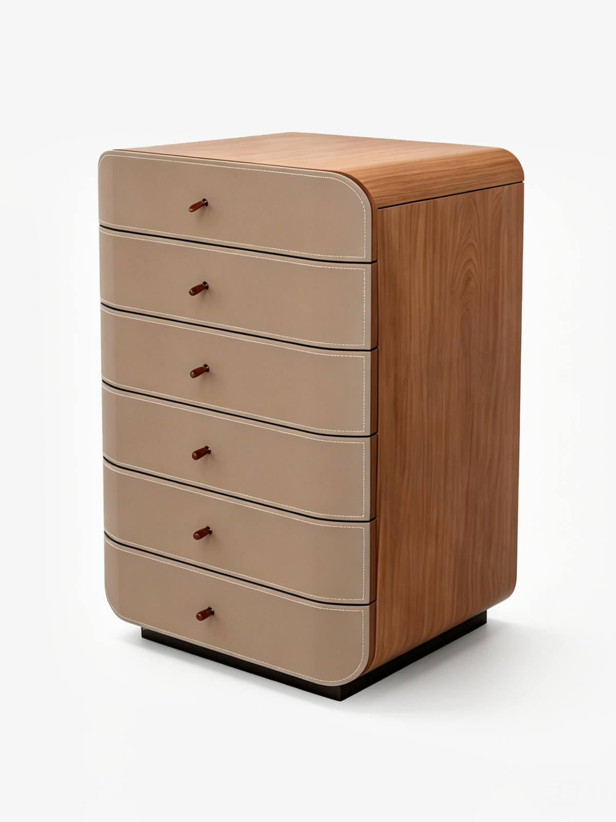 AVARO Walnut Veneer & Saddle Leather Chest of Drawers