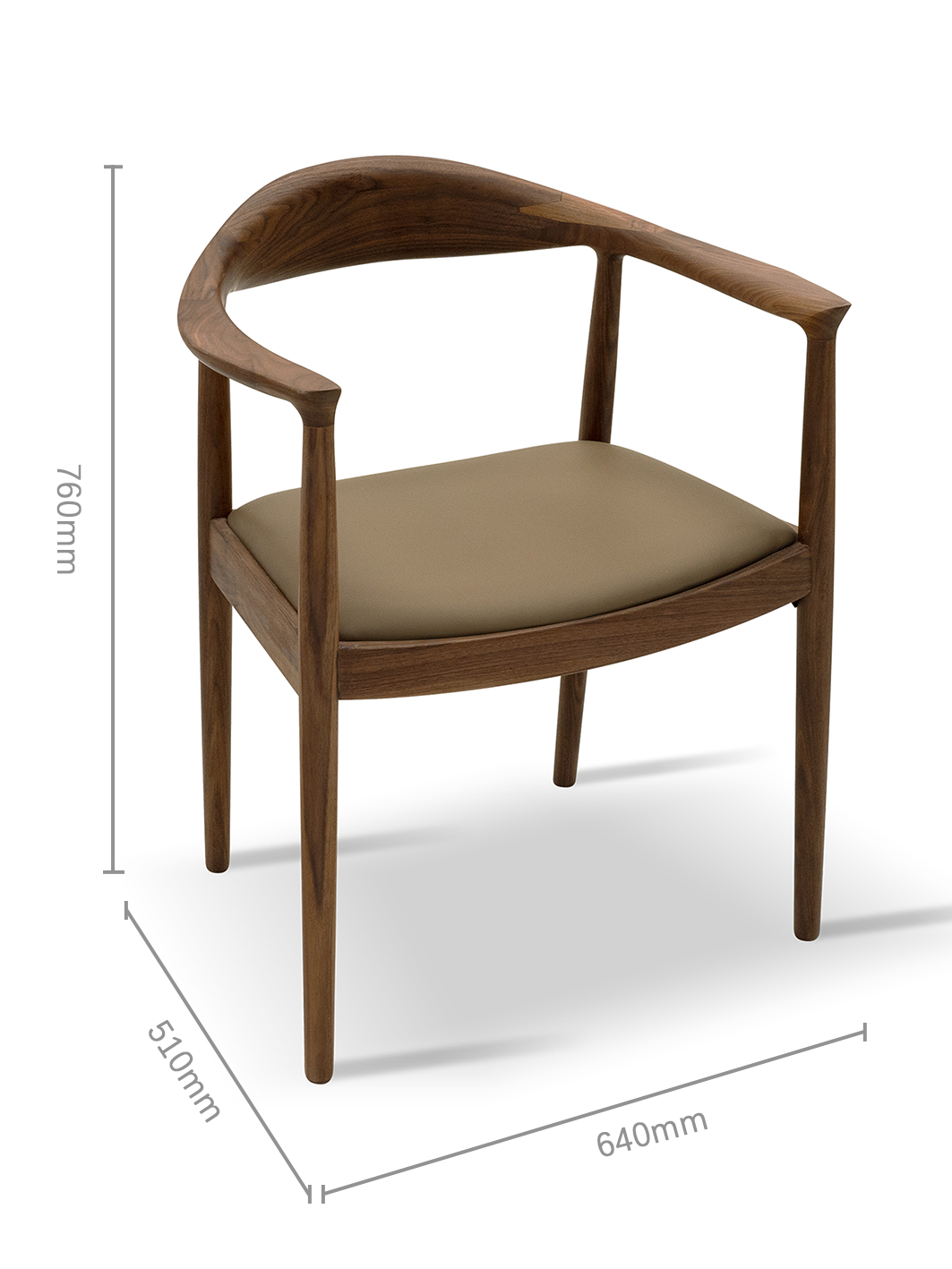 LUNA Black Walnut Vegan Leather Dining Chair with Armrests