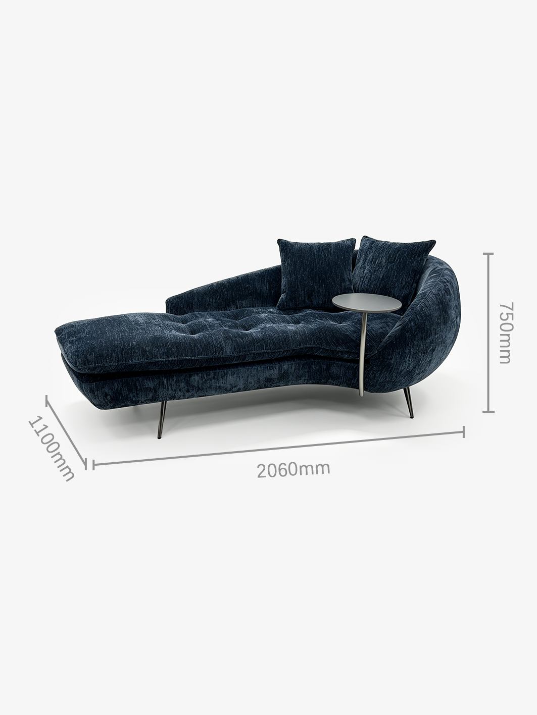 DIVA Midnight Blue Chaise Longue with Side Table