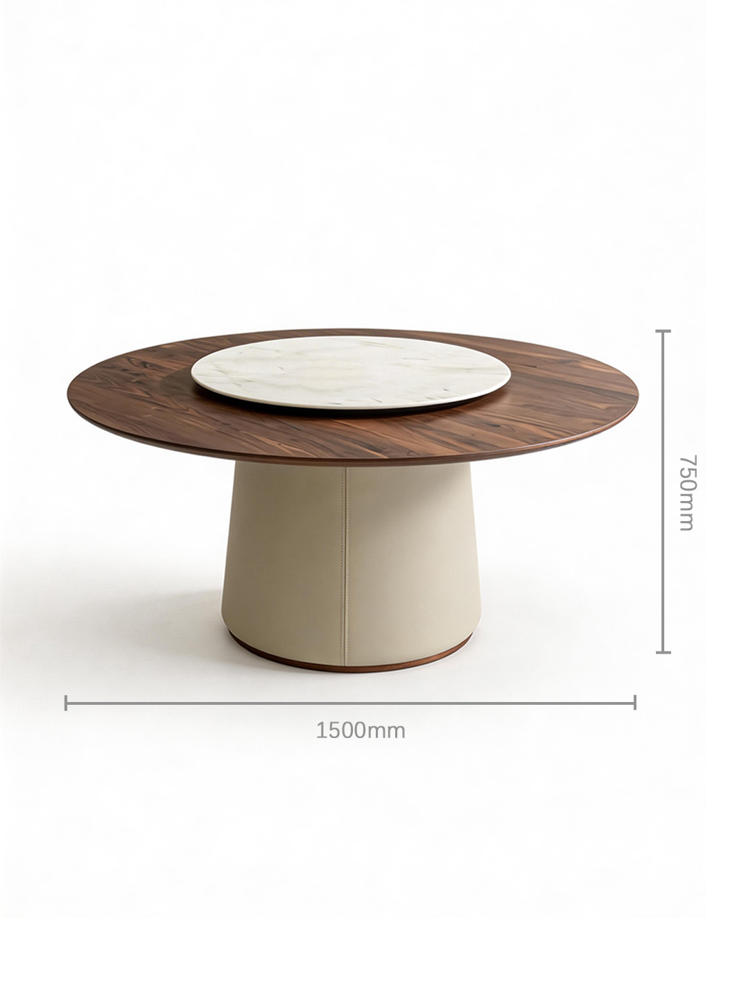 OVA Walnut Round Dining Table with Removable Marble Lazy Susan