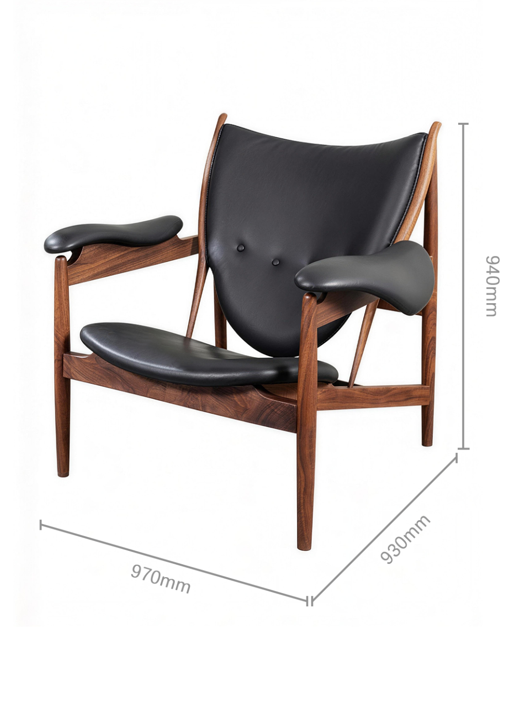 Black Walnut Full-Grain Leather Chieftain-Inspired Lounge Chair