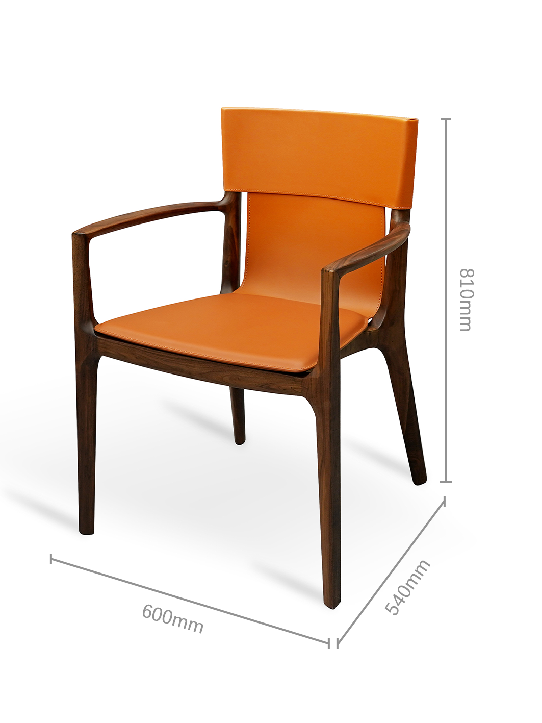 VERONA Black Walnut Saddle Leather Dining Chair with Armrests