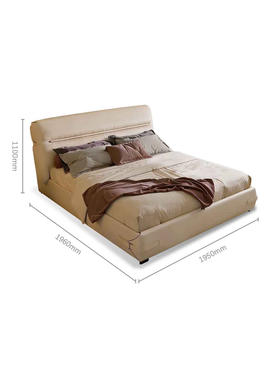 Soffio Luxury Genuine Leather & Solid Wood Bed