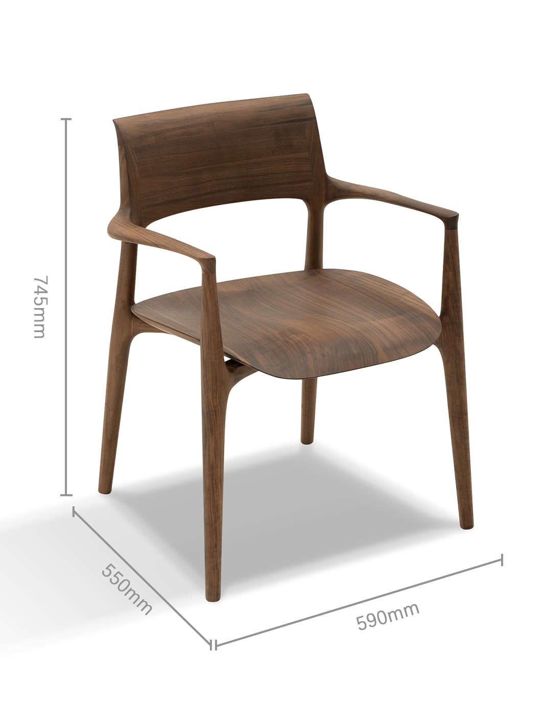 LENA Designer Solid Black Walnut Dining Chair with Armrests