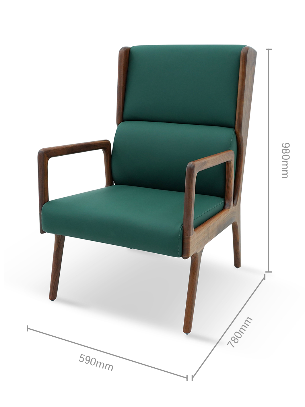 Modern High-Back Black Walnut Leather Accent Chair