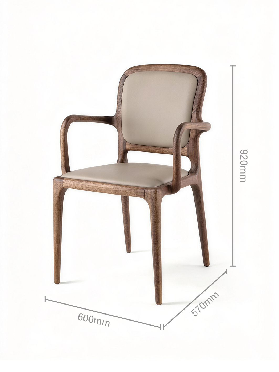 STELLA Black Walnut Genuine Leather Dining Chair with Armrests
