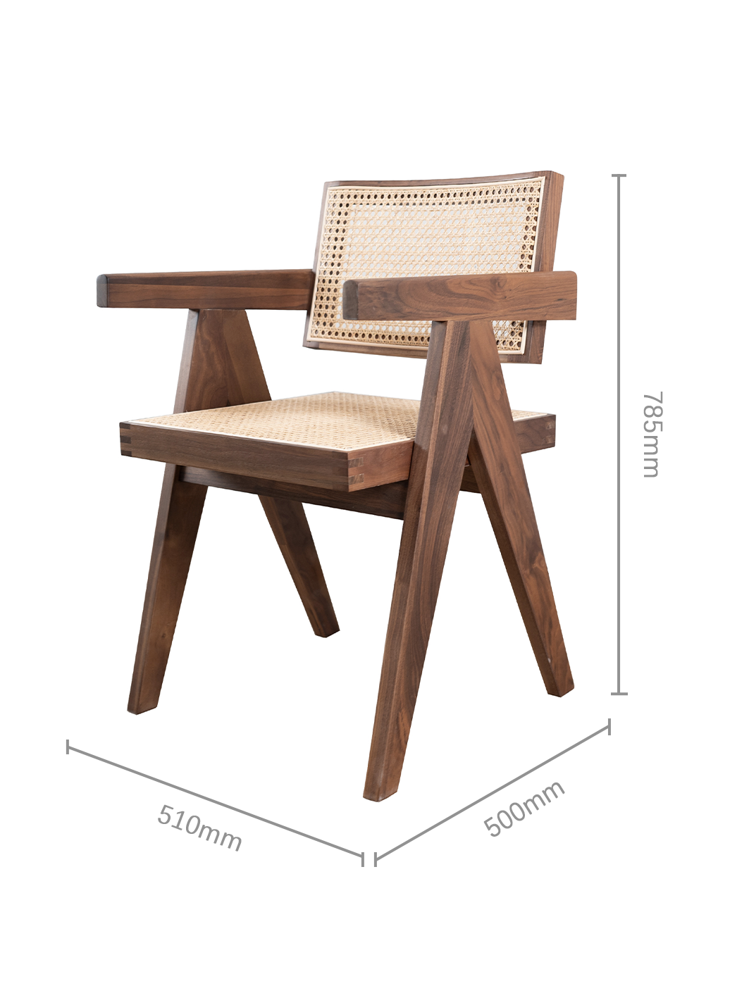 SERATA Walnut Rattan Dining Chair with Armrests