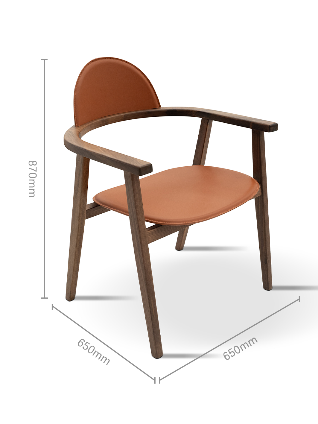 ORLA Walnut Saddle Leather Dining Chair with Armrests