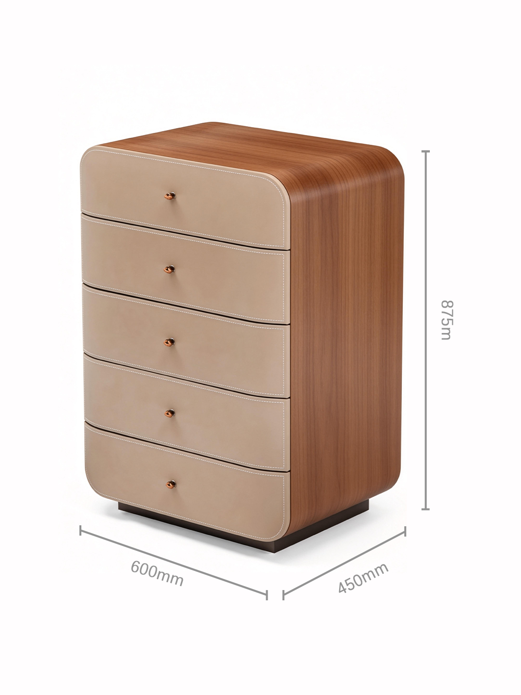 AVARO Walnut Veneer & Saddle Leather Chest of Drawers