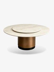 LUMINA Royal White Jade Marble Round Dining Table with Lazy Susan